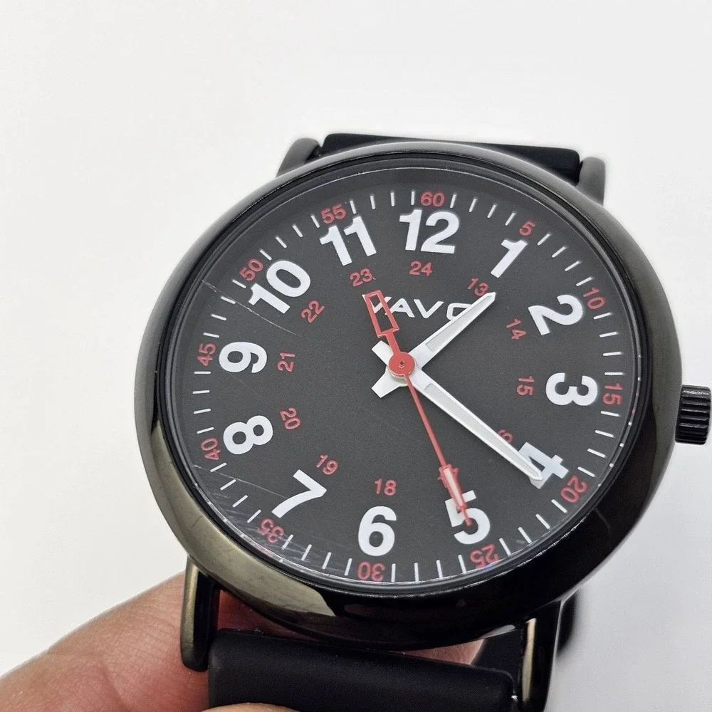 Men's Watch‎ Easy Read Black Dial 38MM Black Case Plastic Bands New Battery